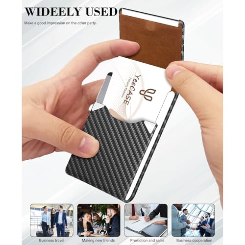 2Pack Leather Stainless Steel Business Card Holder, Metal Slim Business Card Case for Women or Men, Pocket Business Card Carrier with Prints, Magnetic Closure, RFID Blocking - color: Black