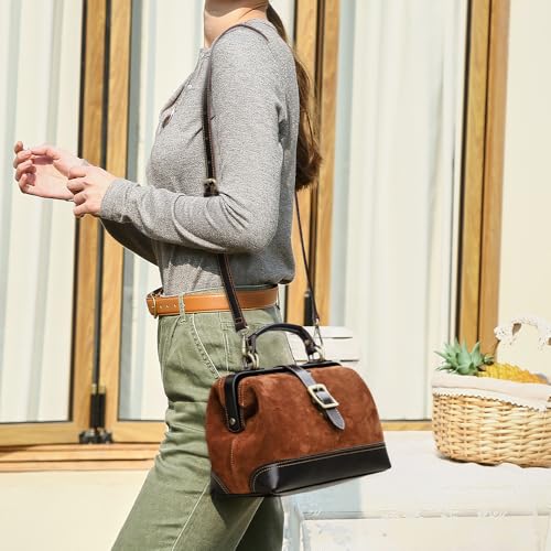 CONTACTS Full Grain Leather Doctor Purse Bag for Women Top Handle Bag Vintage Handbag Shoulder Bag - color: Camel Brown