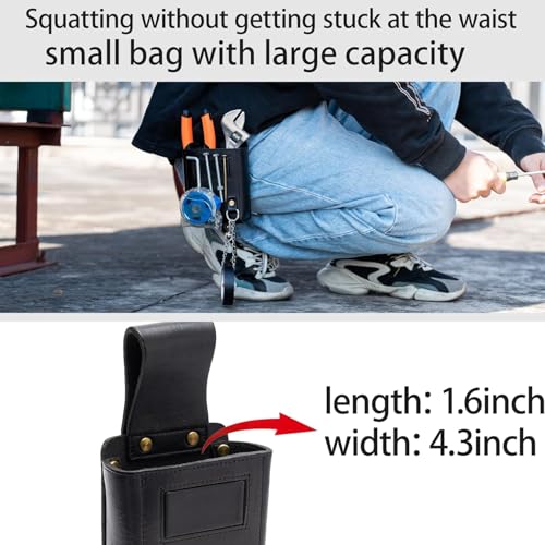 Small Tool Pouch, Genuine Leather Electrician Tool Pouch | 7 Pockets with Metal Tape Chain, Reinforced Rivets, Convenient & Quick Tool Access - color: black-c