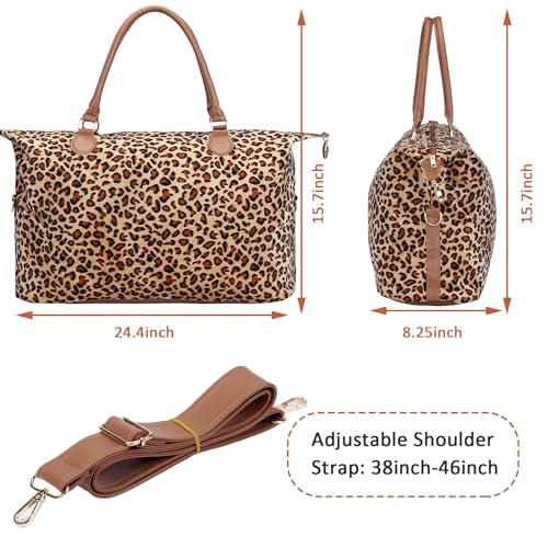 Weekender Bag Duffle Bag For Women Large Travel Tote Bag Overnight Weekend Bags With Shoulder Strap Cow Leopard Atzec… - color: Leopard