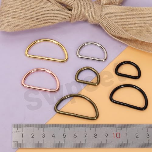 Swpeet 90Pcs 6 Colors 38MM Metal D Ring & Rectangle Adjuster Triglides Slides Buckle & D Ring Swivel Lobster Clasp Kit, Semi-Circular D Rings Roller Pin Buckles Swivel Snap Hook for Belt DIY Crafts - style: 3.8CM