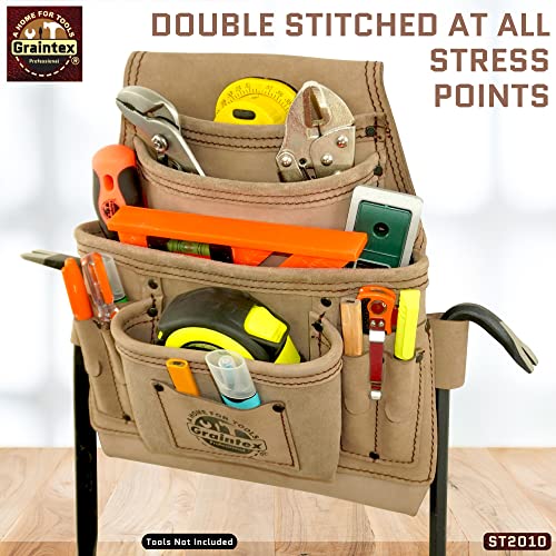 Graintex ST2010 10 Pocket Nail & Tool Pouch Top Grain Leather for Framers, Constructors, Electricians, Plumbers, Handyman