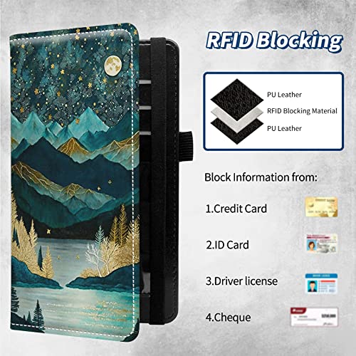 Checkbook Covers for Personal Checkbook Duplicate Checks RFID Blocking Checkbook Cover for Women Men with Elastic Strap Card Slots Pen Holder - Mountains - color: Mountains