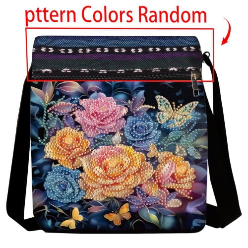 LSQFS DIY Diamond Painting Crossbody Bag, Diamond Art Kits for Adults, PU Leather Art Bag, Craft Kits for Adults Women, Portable Crossbody Purse as Gift for Diamond Art Projects - color: Butterfly flower 4
