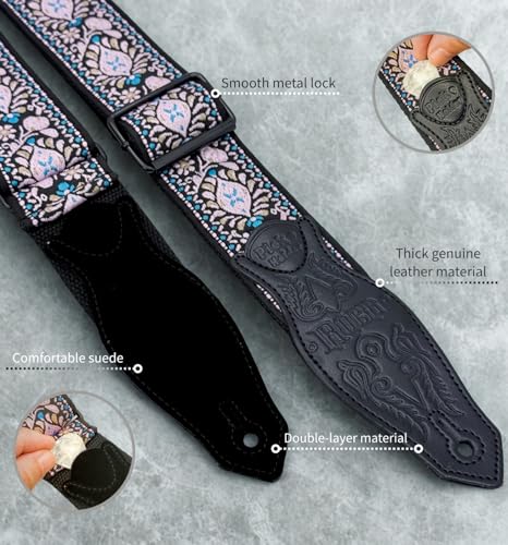 Rockyou 2" Wide Double-Layer Padded Guitar Strap with 4 Pick Holders, beauty Leather Ends & Metal Buckles(Purple Garden) - color: Purple Garden
