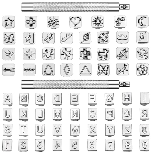 70 Pieces Leather Stamping Tools, Leather Stamping Kit with 2 Pcs Punch Tools, 68 Pcs Metal Letters, Numbers and Professional Capital Letter Pattern Craft Stamps Punch Set Tool