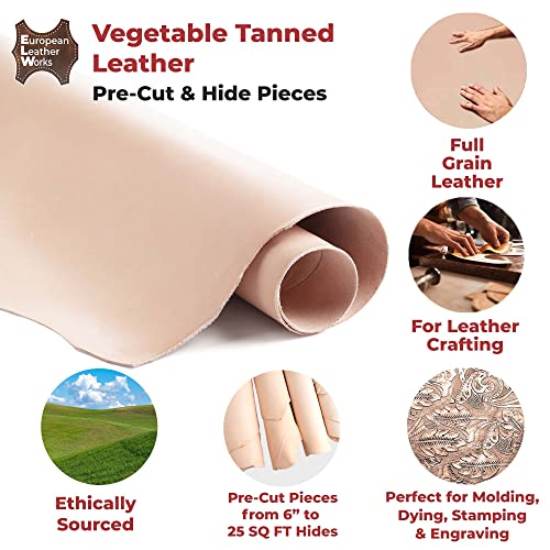 European Leather Works 3-4 oz (1.2-1.6mm) Thickness Weight 2.5-4 SQ FT Vegetable Tanned Leather Cowhide Grade AB Full Grain Leather for Tooling, Carving, Engraving, Molding - color: 3-4 oz (1.2-1.6mm), size: 2.5-4 SQ FT