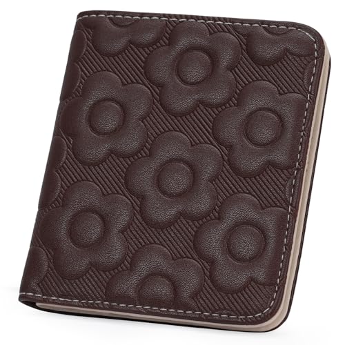 Small Wallet Women Slim RFID Leather Bifold Wallet Embossed Design | Compact design with ID window, card slots, and zipper coin pocket, ideal for daily travel, shopping, and gifts - color: 08-Coffee