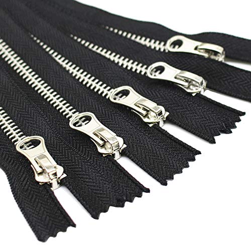 YaHoGa 5PCS 10 Inch #5 Silver Metal Zippers for Sewing Bag 25cm Black | Close End Metal Zippers Bulk for Bags Purses Shoes Crafts Jackets - color: Silver Teeth Black Tape, size: 25cm 5pcs