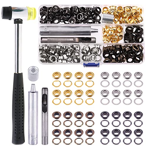 Keadic 200 Sets 8mm 5/16" Thickened Grommets Eyelets with 4 Pcs Install Tools Assortment Kit, Bronze Silver Gold Gun Black Metal Eyelet Grommet for DIY Leather Clothing Shoe Bags Crafts - color: Bronze Gun-black Gold Silver Assorted Set, size: 5/16"（8mm)