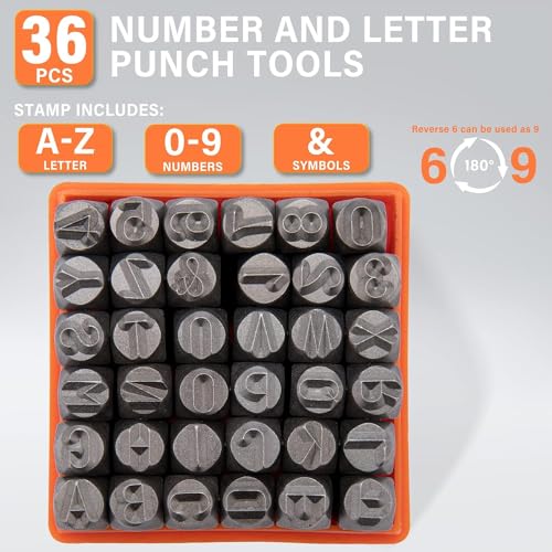 Metal Letter Punch Set (1/8”) 3mm,36PC Steel Number and Letter Stamp Set,Stamping Tool Set kit for Imprinting Metal, Plastic, Wood, Leather. - size: 1/8" 3mm