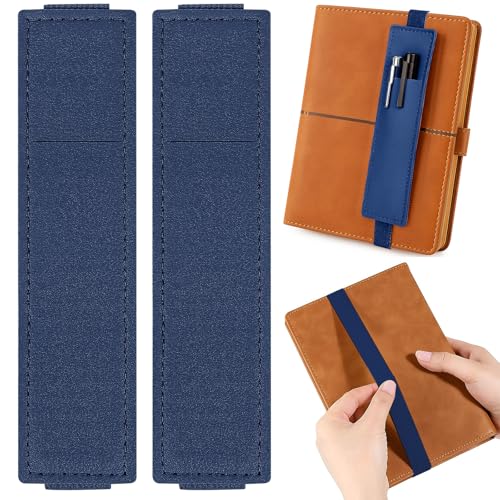 2 Pack Pen Holder for Notebook & Bible Pen Holder Elastic Pen Sleeve | Tokusatsu Elastic Sleeve, 18cm (7.09in)-21cm (8.27in), PU Leather for Notebooks, Planners, Journals & Bibles, Navy Blue - color: Navy Blue