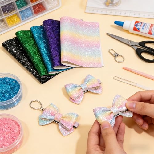 10 Pcs Neon Color Glitter Faux Leather Sheets Shimmer Chunky Sequins Synthetic Faux Fabric 8x12 Inch for DIY Earrings, Hair Bows, Pouches & Crafts - Perfect for Crafting Enthusiasts