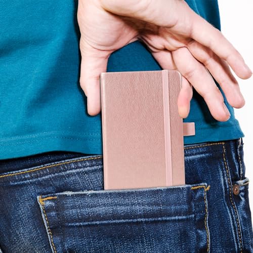 Animusphere 2Pack Pocket Notebook Small Notebook Journal Notebook 4 inches x 5.7 inches 200 Pages Leather Cover With Pen Holder Page Marker Ribbons (Rose Gold) - color: Rose Gold