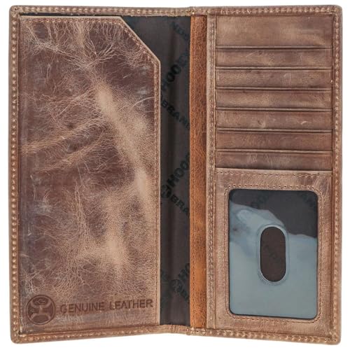HOOEY Dalton Smooth Brown Leather Rodeo Wallet - Genuine Leather Single-Fold with Boot Stitch Embroidery, ID Window, Checkbook Space & Multiple Card Slots - Western Wallet for Men - color: Dalton - Brown