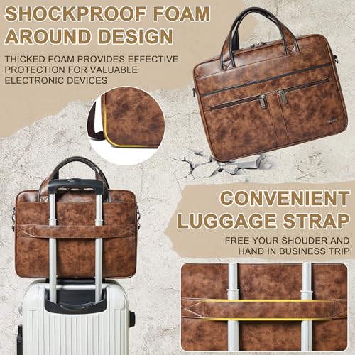 Shrrie Leather Messenger Bag for Men&Women 16 inch Laptop Bag,Water-Resistant Retro Leather Briefcase for Men Business,Work - color: Brown