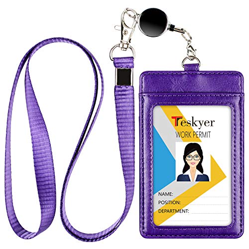 Teskyer Badge Holder with Retractable Lanyard, Vertical Purple | Durable Nylon Lanyard, Rear Card Pocket, Scan Without Removing Card, Built to Last, Work & Cruise Ready - color: Deep Purple, size: Vertical