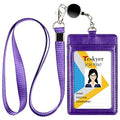 Teskyer Badge Holder with Retractable Lanyard, Vertical Purple | Durable Nylon Lanyard, Rear Card Pocket, Scan Without Removing Card, Built to Last, Work & Cruise Ready - color: Deep Purple, size: Vertical