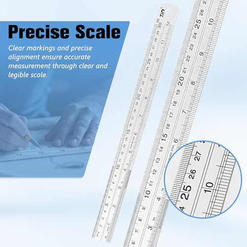 6 Pcs 12 Inch Metal Straight Edge Rulers, Double Sided Inch/Metric Conversion, Non-Bendable Stainless Steel Rulers for Carpentry, Metalworking, Tailoring & Surveying, Drawing, Office, Home - size: 12 Inch