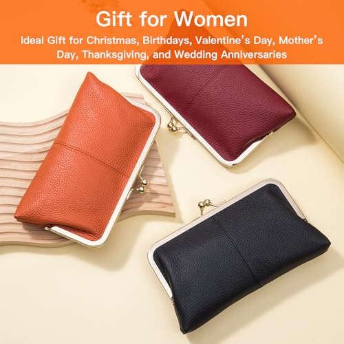 Women's Genuine Leather Wallet - Fashionable Kiss Lock Card Holder, Long Clutch Purse, Portable Large Capacity Travel Wallett (Gray) - color: Gray