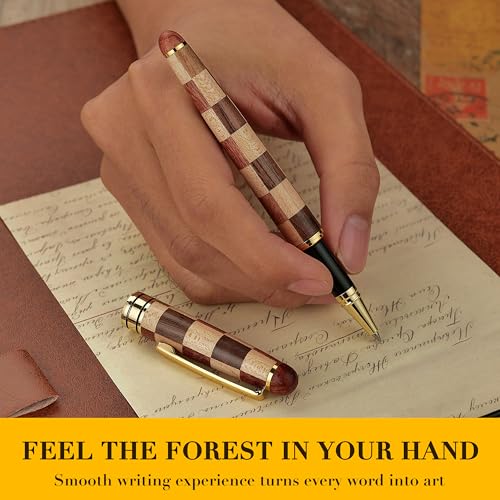 BEILUNER Luxury Wood Ballpoint Pen Writing Set, Chess Style - Elegant Fancy Nice Gift Pen Set for Signature Executive Business Office Supplies - Gift Boxed with Extra Refills (Black) - color: Chess