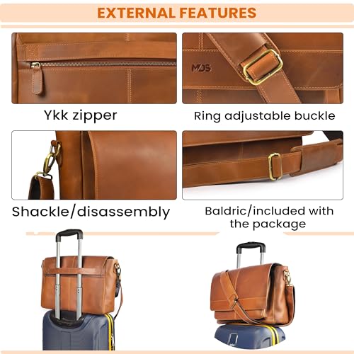 Genuine Leather Messenger Bag - Crossbody Briefcase Satchel Bag for Men & Women - Office, Work, Travel & Daily Use - color: Tan (Strap)