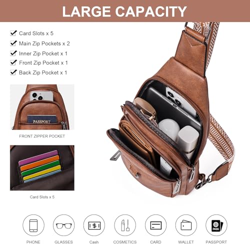 cakang Womens Sling Bag Crossbody Bags for Women Vegan Leather Sling Backpack Daypack Fanny Pack Crossbody Purse Travel - color: 1-brown