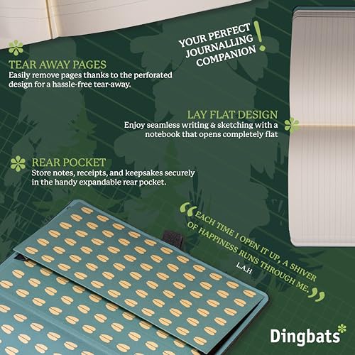 Dingbats* Wildlife Grid Writing Journal Notebook A5 - Vegan Leather Hardcover - Ideal for Work, Travel - Pocket, Elastic Closure, & Bookmark - color: Green Deer, style: Squared