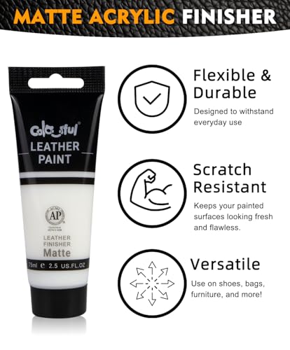 Colorful 2.5oz Matte Acrylic Leather Finisher for Leather Projects | Premium leather paint for bags, wallets, jackets, shoes, and DIY crafts. Waterproof, flexible, durable, and long-lasting. - color: Matte