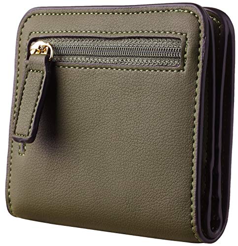 Toughergun Women’s Small Slim Leather Wallet with RFID Protection, Compact Bifold Mini Purse with Clear ID Window - color: 15 ReNapa Green Army