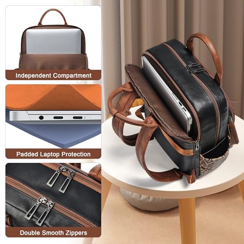 Laptop Backpack for Women 15.6 inch Travel Leather Backpack Purse Work Computer Backpacks for Business College Black With Leopard - color: Black With Leopard
