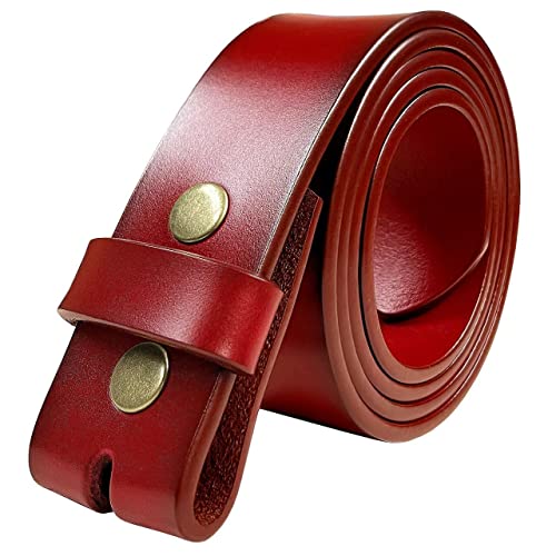 Replacement Belt Strap 100% Genuine Leather Plain Casual Belt Strap with Snaps 1-1/2"(38mm) Wide - color: Style a - Premium Leather Strap Red, size: 30