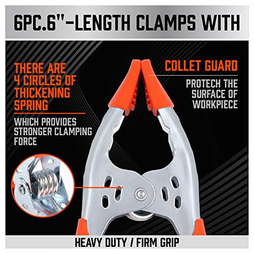 HORUSDY 6-Piece 6" inch Spring Clamp, Heavy Duty Spring Metal Spring Clamps, 2.5"-inch Jaw opening (6-Piece) (Pack of 2) - color: Orange, size: 6 inch 6-Piece (Pack of 2)