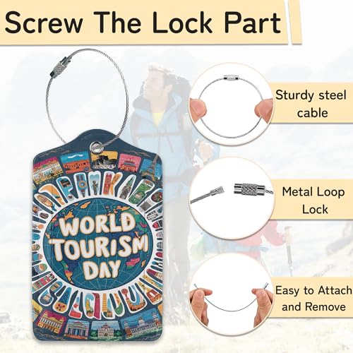 Travel Around The World Luggage Tags for Suitcase,3 Pack Go Travel Flight Views Luggage Tag Leather Privacy Cover ID Label with Stainless Steel Loop for Women Men - color: Travel Around the World