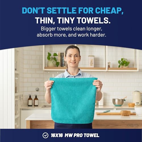 MW Pro Microfiber Cleaning Cloth | Coral, Teal, Plum | 12 Pack | 16” x 16” | All Purpose Microfiber Towels - Clean, Dust, Polish, Scrub, Absorbent - color: Coral, Teal, Plum