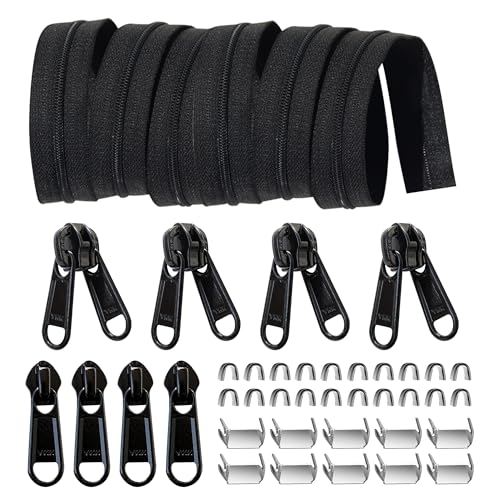Zipper Repair Kit for YKK #10 Heavy Duty Nylon Zipper Chain 5 Yards | 8 Pull-Tab Sliders (4 Long Pull & 4 Double Pull), Stops, For Outdoor Gear Repair, DIY, Boat Covers, Camping Gear - color: 10#-9 Pcs