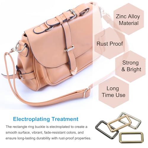 PATIKIL Flat Metal Rectangle Rings, Square Loop Webbing Belt Buckle for Strap Keeper Leathercraft Bag Belt DIY Purse Making - color: Light Golden, size: 1-1/4" / 32mm