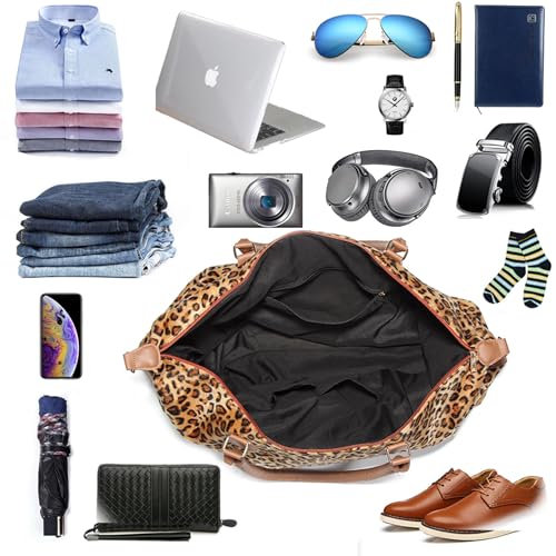 Weekender Bag Duffle Bag For Women Large Travel Tote Bag Overnight Weekend Bags With Shoulder Strap Cow Leopard Atzec… - color: Leopard