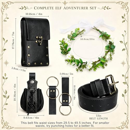Renaissance Belt Pouch Medieval Pirate Costume Accessories Set for Cosplay | Viking Faux Leather Waist Bag, Skirt Hike Clips, Perfect for Women and Men Ren Faire, LARP, Fantasy, Halloween - color: Black-E