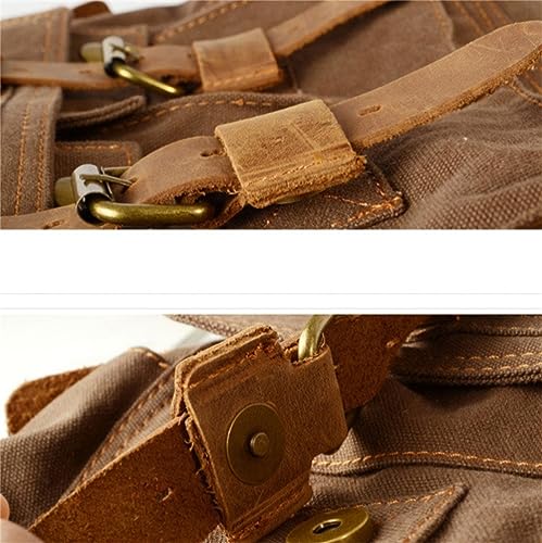 Canvas Messenger Bag, Vintage Genuine Leather Shoulder Bag, Briefcase Crossbody Satchel Purse Laptop Bag Medium | Vintage - color: Khaki
