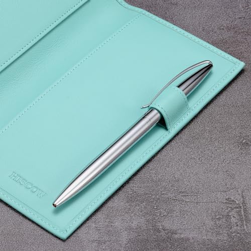 HISCOW Leather Checkbook Cover for Duplicate Checks with Pen Holder - color: Teal