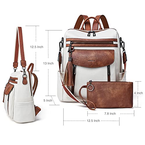 Shrrie Backpack Purse for Women Fashion Leather Backpack Purse Designer Travel Backpack Convertible Shoulder Bag with Wristlet - color: 1-7 Beige With Brown