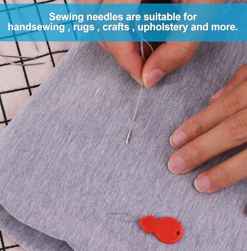 LIQWEI Leather Needles Hand Sewing, 14Pcs Heavy Duty Sewing Needle Set with 2Pcs Threaders, Curved & Triangular Needles for Upholstery, Leather, Canvas Repai
