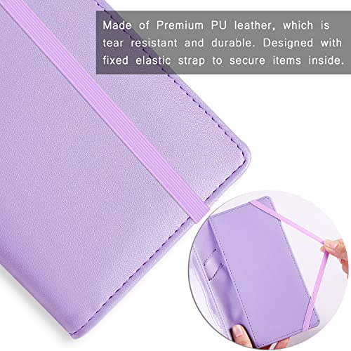LOLOMLO PU Leather Checkbook Cover for Register Duplicate Checks, RFID Blocking Checkbook Holder with Elastic Strap & PVC Flap for Men and Women, Purple, Simple Style - color: Purple, style: Simple Style