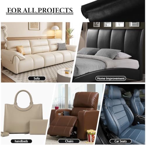 Faux Leather 1.00mm Upholstery Fabric by the Yard 15 Yard Black | Semi-PU Waterproof Marine Vinyl, Soft Thick 2-way Stretch Leather Sheet for Sofa Wallet Cushion Craft Sewing Projects - color: Black, size: 15 Yard