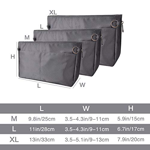 Vercord Expandable Nylon Handbag Purse Organizer Insert Liner Shaper Bag in Bag Dark Grey XLarge - color: Dark Grey, size: X-Large