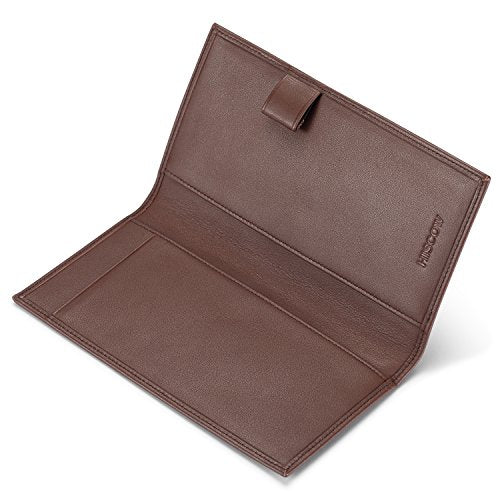 HISCOW Leather Checkbook Cover for Duplicate Checks with Pen Holder - color: Brown