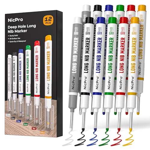 Nicpro 12 PCS Long Nib Marker Pens with 20mm Long Head Fine Tip (Colorful)