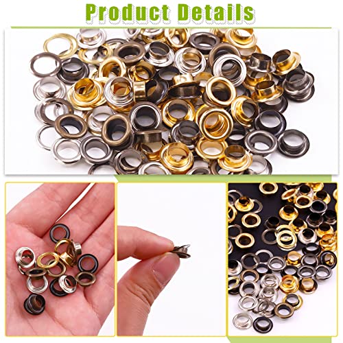 Keadic 200 Sets 8mm 5/16" Thickened Grommets Eyelets with 4 Pcs Install Tools Assortment Kit, Bronze Silver Gold Gun Black Metal Eyelet Grommet for DIY Leather Clothing Shoe Bags Crafts - color: Bronze Gun-black Gold Silver Assorted Set, size: 5/16"（8mm)