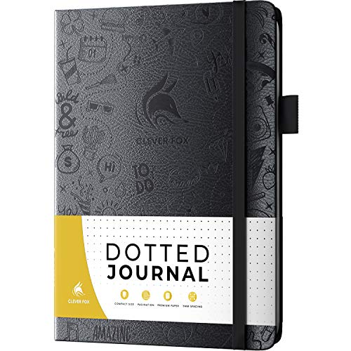 Clever Fox Dotted Journal, Blank A5 Notebook, Project Planner, Silver Black - color: Silver Black